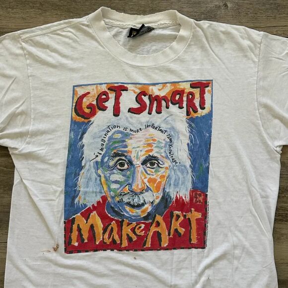 Vintage Albert Einstein Get Smart Make Art T-Shirt Size Large - Picture 2 of 8